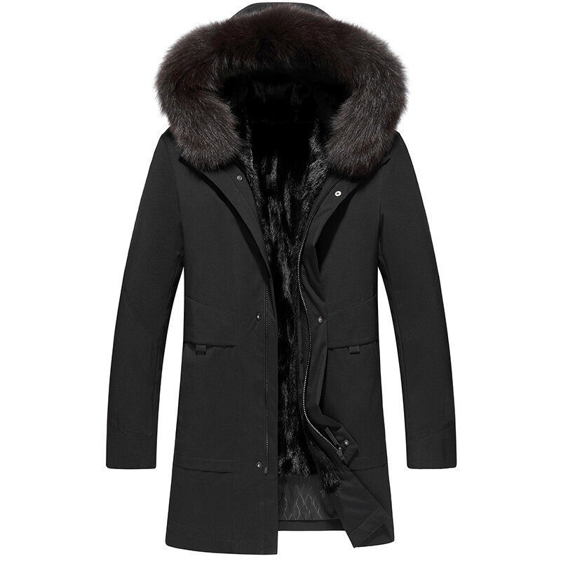 Real boollili casaco de pele de inverno dos homens parka casaco de pele de raposa jaqueta de vison forro de pele quente parkas