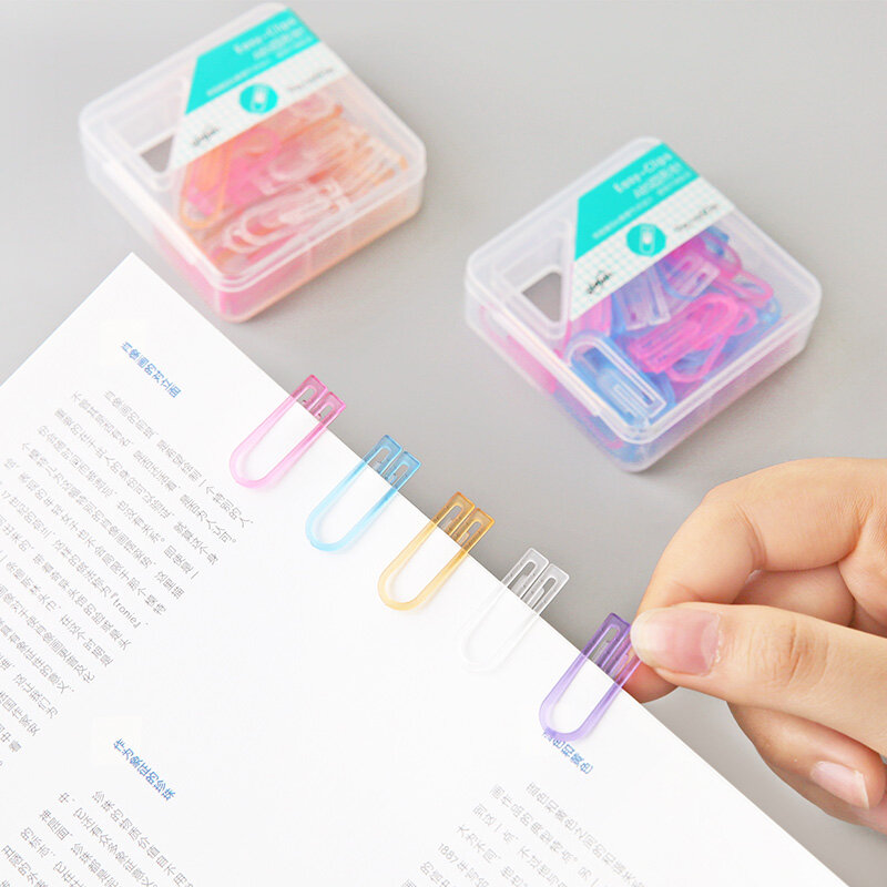 60pcs Transparent Color Paper Clips Set ABS Plastic Page Clip for File Index Book marker Novelty Office School Supplies F480