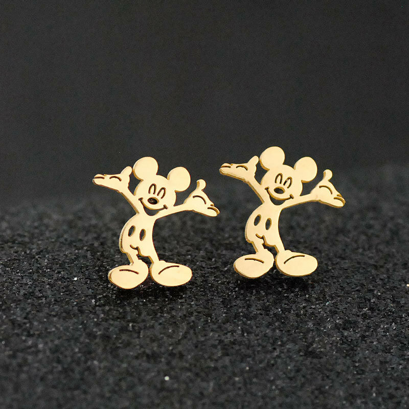 FENGLI Mickey boucles d'oreilles en or mignon Animal souris boucle d'oreille dessin animé enfants dame bijoux en acier inoxydable accessoires cadeau