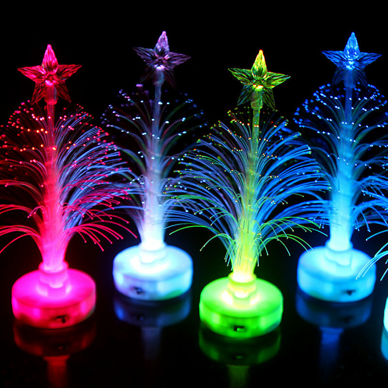 A árvore de natal colorida da fibra ótica do diodo emissor de luz do flash lento da fibra ótica conduziu a mini árvore de natal com estrela superior a pilhas
