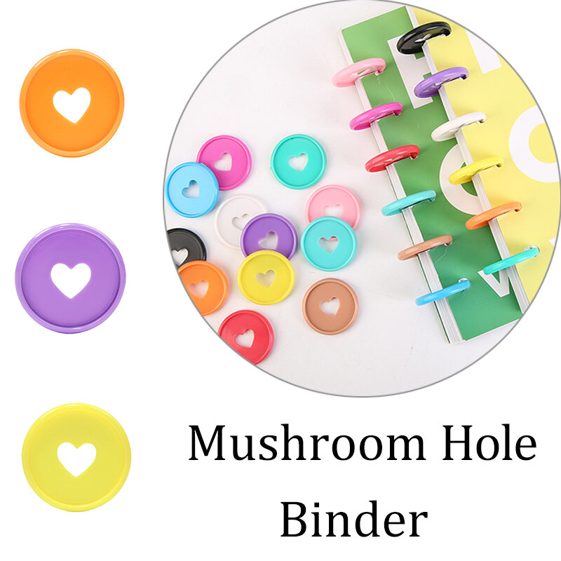 100pcs 28mm Color Heart Binding Disc Buckle Ring Mushroom Hole Ring Round Plastic Disc Button Hoop DIY Binder Notebook Binding