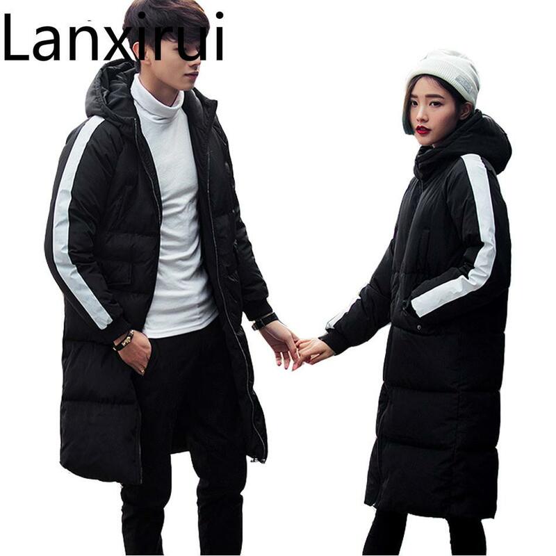 Inverno parkas moda masculina jaqueta longa para homem mulher engrossar algodão-acolchoado casacos de inverno casais com capuz parkas