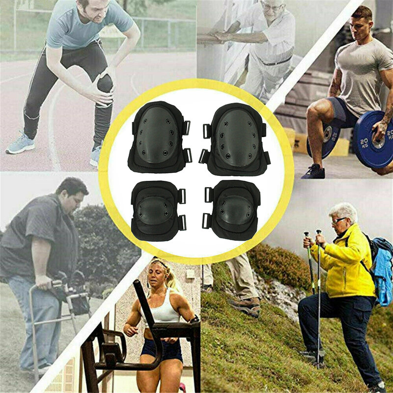 4pcs Adjustable Straps Hiking Adult Skating Cycling Knee Elbow Anti Collision Protective Pad Set Outdoor Sports Mountaineering