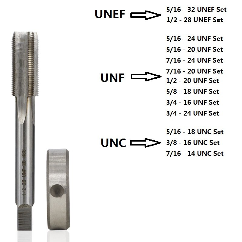 XCAN 2pcs UNEF UNF UNC Thread Tap and Die Set Machine Plug Tap Set di utensili per maschiatura in metallo in acciaio ad alta velocità vite Die Tap Drill