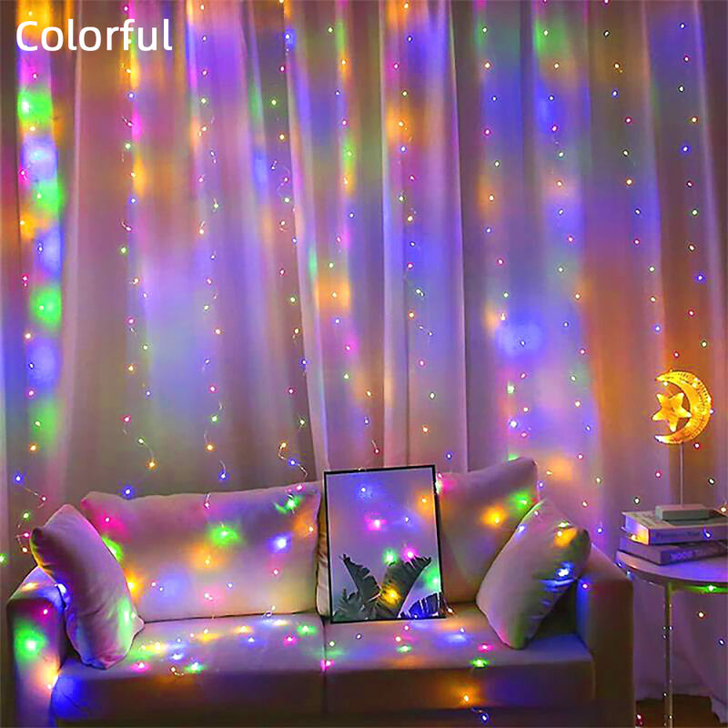 Luces LED de decoración navideña, guirnalda de hadas para dormitorio, cortina de iluminación remota con Control remoto