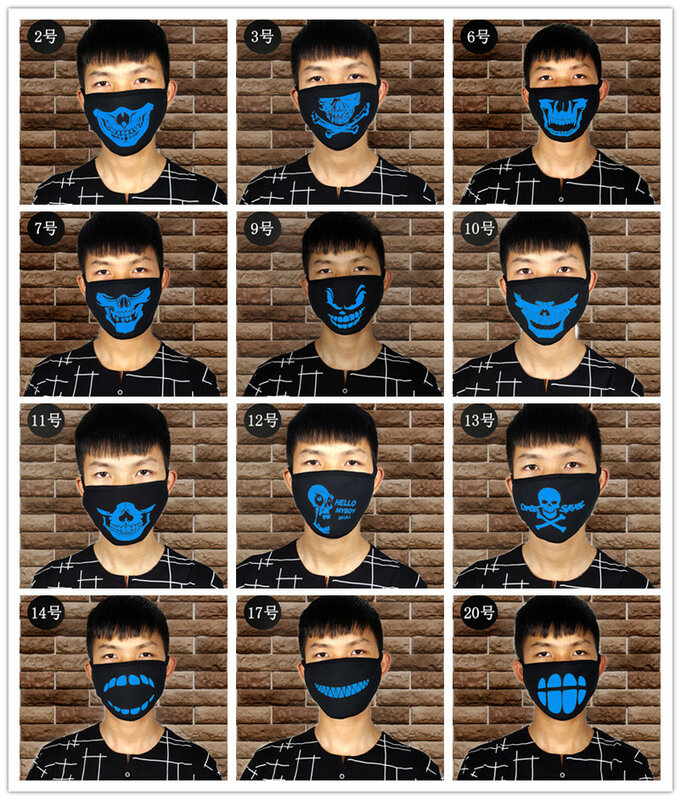 Masker Aksesori Bercahaya Multi Guna untuk Dewasa Halloween Masker Tengkorak Kerangka PM2.5 Topeng Setengah Wajah Tengkorak Tahan Debu Cosplay