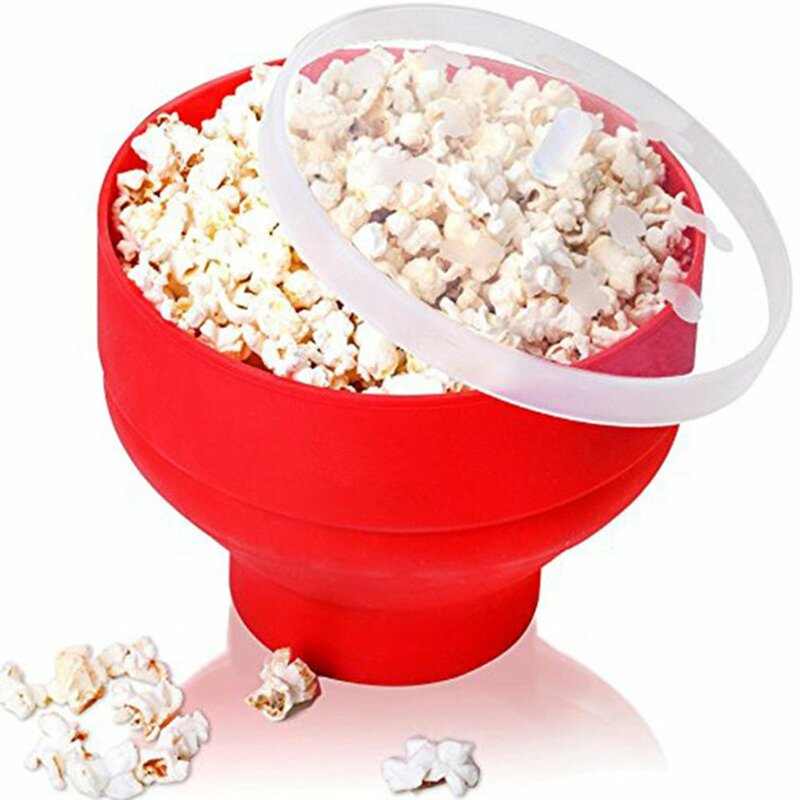 Siliconen Popcorn Kom Magnetron Gevouwen Popcorn Emmer Creatieve Hittebestendig Grote Bedekt Siliconen Emmer