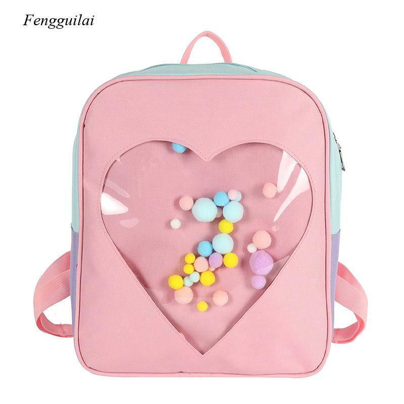 Японский маленький свежий и милый прозрачный школьный ранец Harajuku с надписью Love, милый женский рюкзак контрастных цветов