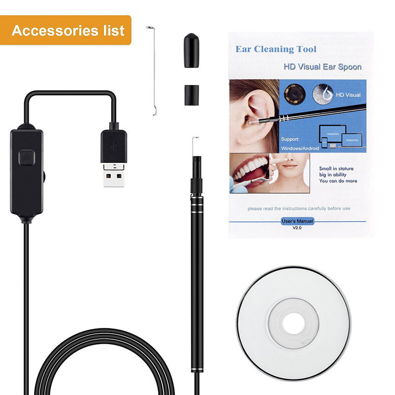 Ear Otoscope Megapixels Ear Scope Inspection Camera 3 In 1 USB Ear Digital Endoscope Earwax Cleansing Tool With 6led