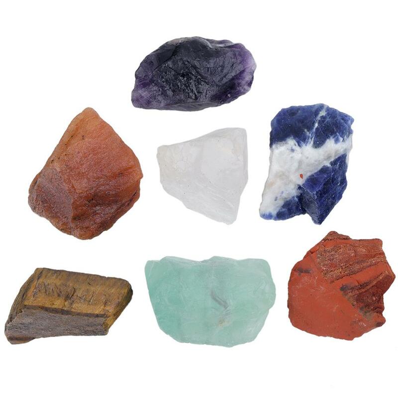 TUMBEELLUWA-Pedra bruta natural, cristal de cura, 7 Chakra para Tumbling,Cabbing, balanceamento, 7 pcs por conjunto