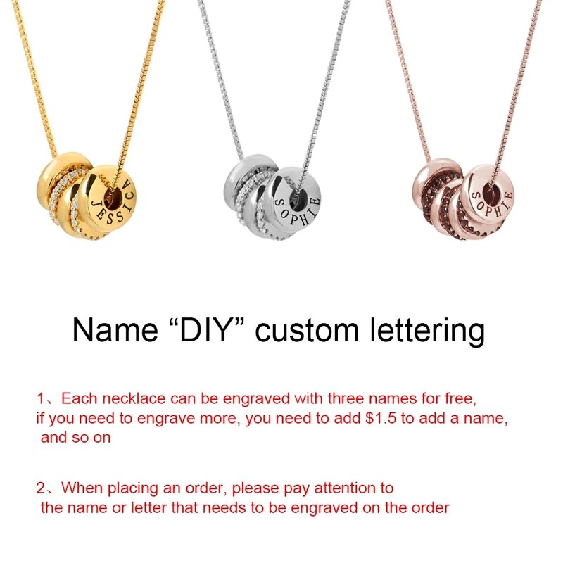Gosun-패션 맞춤 목걸이 새겨진 이름 체인 여성용 반지 포함 가족 이름 디지털 패턴 DIY 펜던트 목걸이 선물