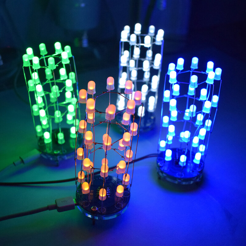 LED Silinder Cube8x4 Cahaya Kubus Elektronik DIY Sederhana Membuat Kit untuk Pemula