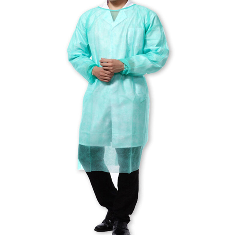 10 pces & 100 pces terno de isolamento descartável não-tecido terno de segurança macacão verde laboratório terno de proteção