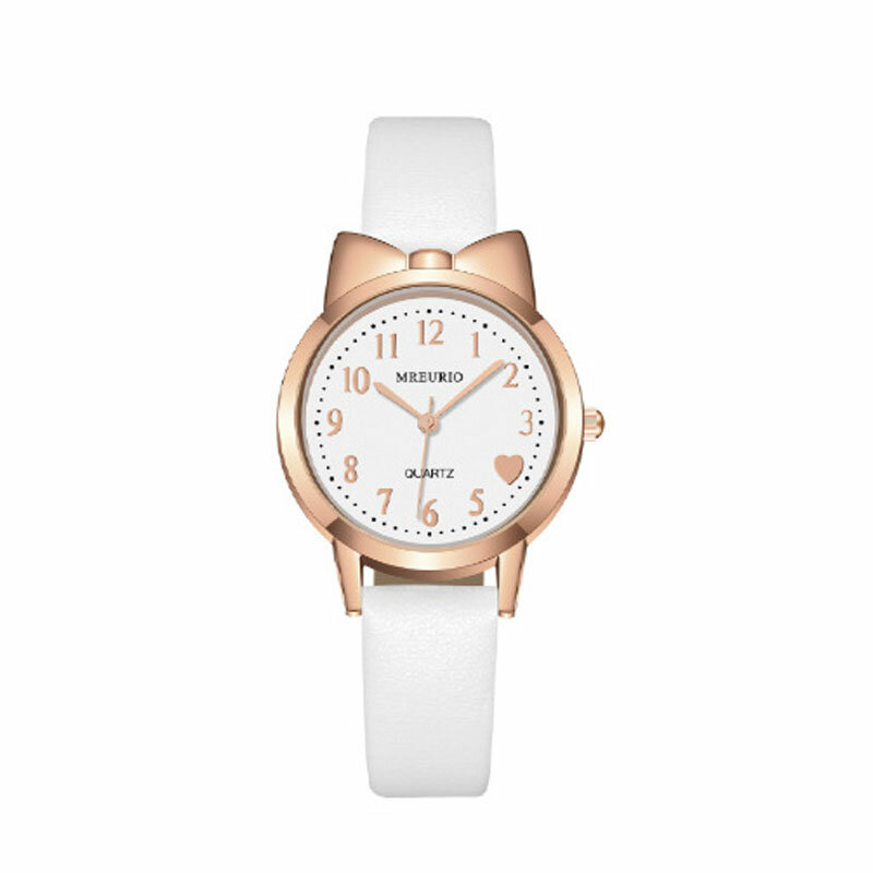 Relógio digital com mostrador dourado, relógio de pulso quartz com pulseira de couro estiloso para meninas 2020