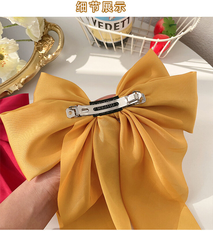 Fashion Blue Large Bow Hairpin Women Satin Chiffon Big Bowknot Bow Barrettes Solid Color Ponytail Clips for Girl Accessories Hot