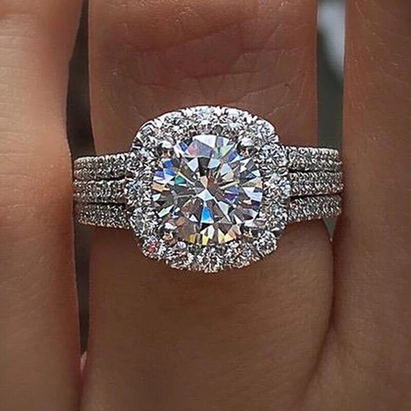Huitan Cincin Wanita Trendi dengan Kubus Brilian Zirconia Cincin Pertunangan Mewah Mode Pesta Pernikahan Perhiasan Drop Pengiriman