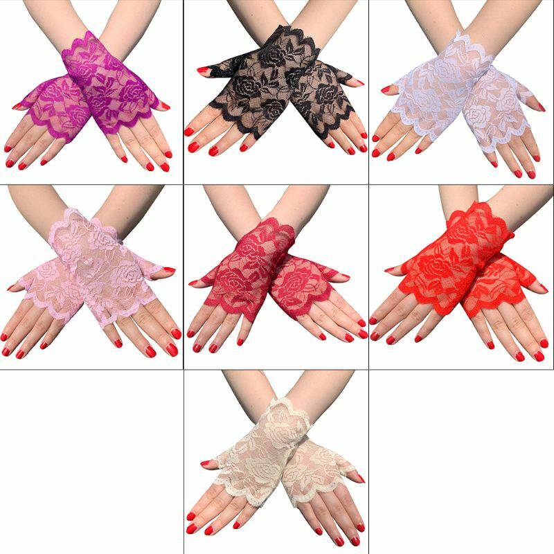 Kobiety letnia kwiecista koronka rękawiczki bez palców UV ochrona przeciwsłoneczna rękawice do jazdy
