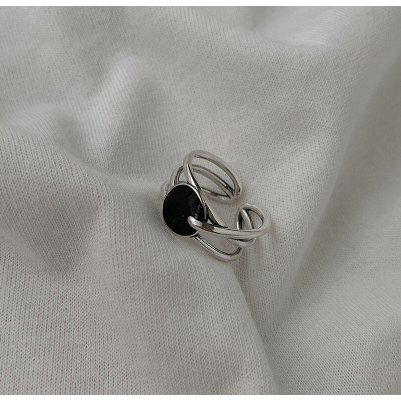 Anéis elipse artesanais redimensionáveis para mulheres, anel de zircão preto, acessórios finos de joalheria esterlina 925