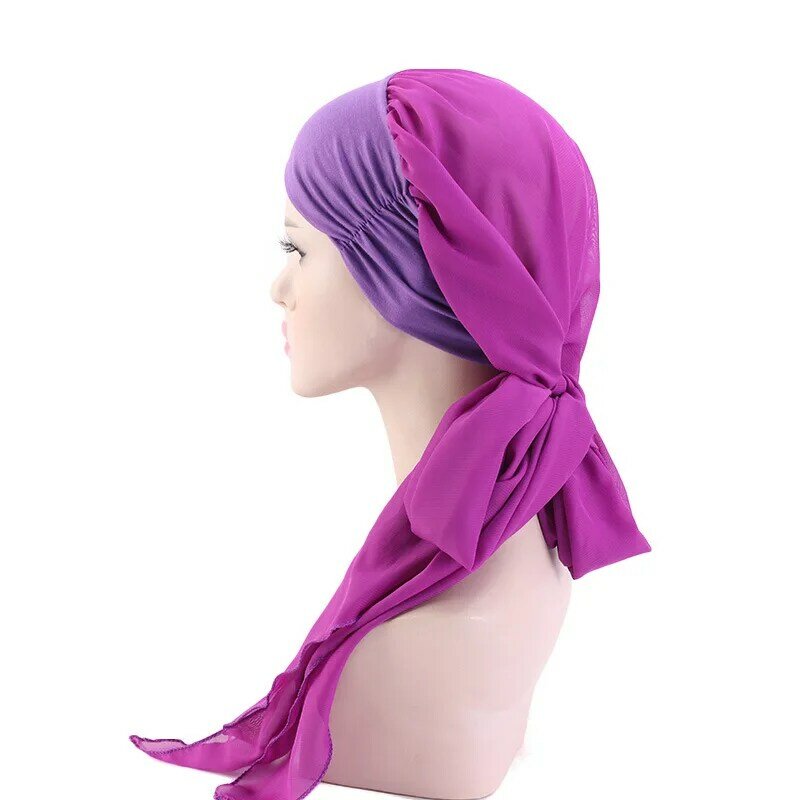 Muslim Women Hijab Head Wrap Printed Elastic Turban Islamic Ramadan Hair Loss Bandanas Chiffon Headscarf Ladies Hair Accessories