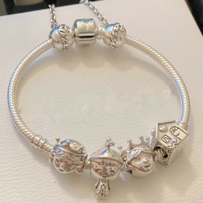 Bracelet à breloques Pandora original en argent regardé 925 pour femme, Sweet House, puzzle, cœur, pendentif moulin à vent, perles de charme, bijoux à bricoler soi-même