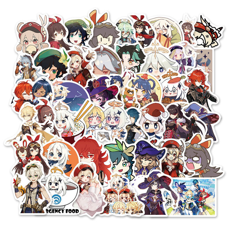 50/100 Buah Stiker Anime Dampak Genshin Kawaii Autocollant untuk Stiker Bagasi Laptop untuk Anak-anak Stiker Antik Pegatinas