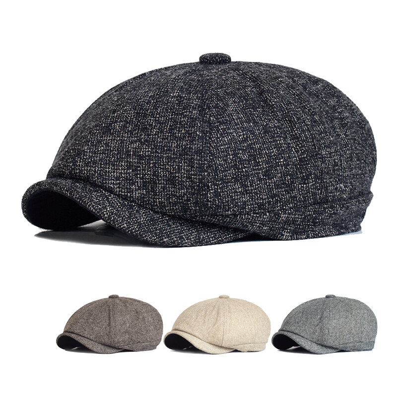 Gorras gruesas y cálidas para hombre, sombrero octogonal suave, sombreros de Detective, gorras planas Retro Para conductor, Invierno