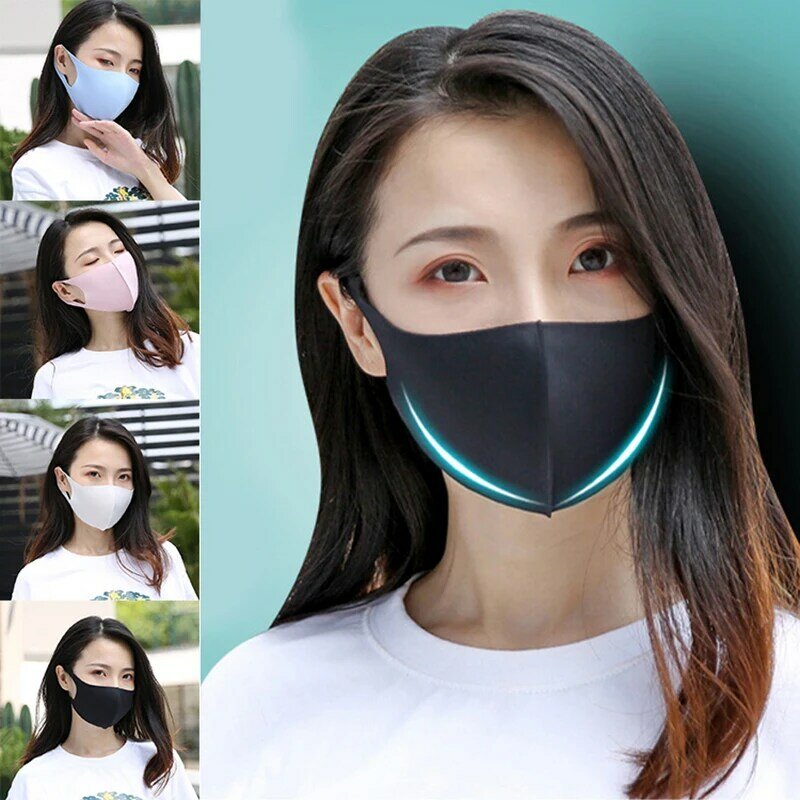 Máscara facial esponja respirável, máscara reutilizável com esponja reutilizável, à prova de vento, preto branco rosa azul para a boca