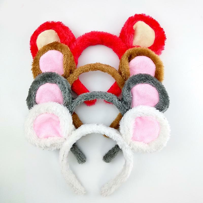 การ์ตูนสัตว์ Headbands Furry Bear หูผม Hoop เมาส์ Plush หู Hairband สำหรับล้างหน้า Cosplay Headpiece