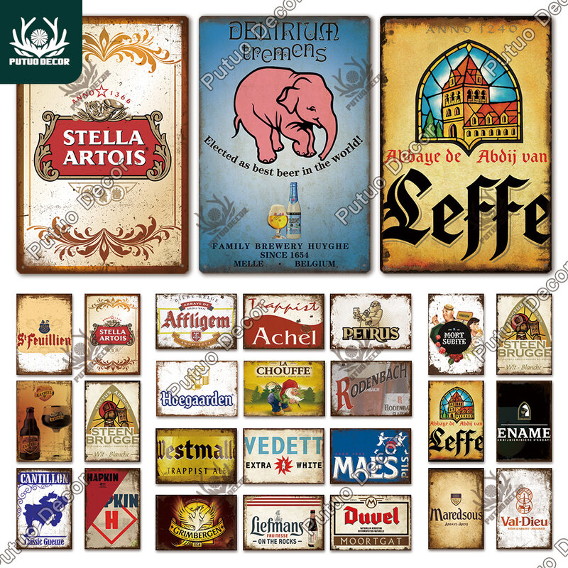 Putuo decoración Bélgica cerveza placa cartel de hojalata Vintage signo de Metal decorativo placa pared decoración Pub hombre cueva Bar Club Decoración