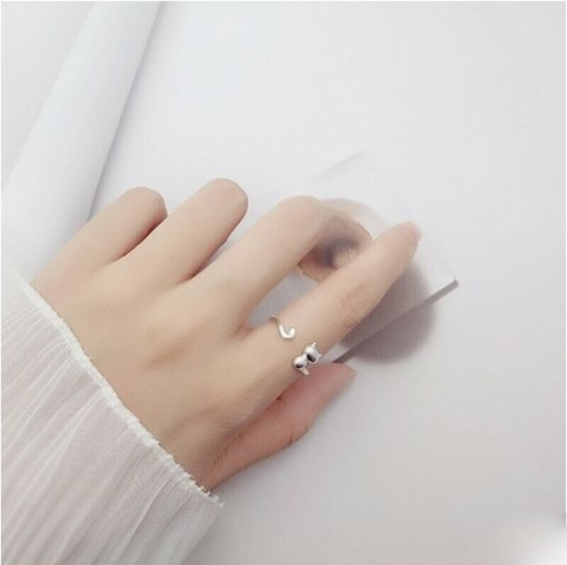 S925 srebro pierścionki dla kobiet 2 kot kształt otwarte regulowane pierścienie fine jewlery antyalergiczne akcesoria jubilerskie