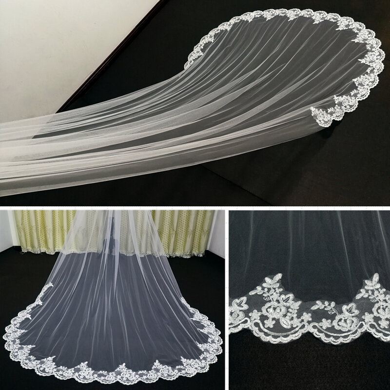 3 Meter Cathedral Wedding Veils Long Lace Edge Bridal Veil with Comb Wedding Accessories Bride Mantilla Wedding Veil