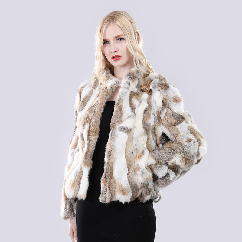 Novo estilo natural real coelho casaco de pele das mulheres moda real coelho casaco de pele senhora inverno quente casual real pele de coelho casaco