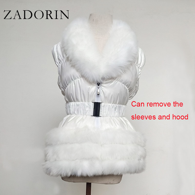 Zadorin-女性用のフェイクファーコート,ウィンターコート,ファッショナブルで取り外し可能なフード付きベスト,黒のパフスリーブ,スクエアウェア