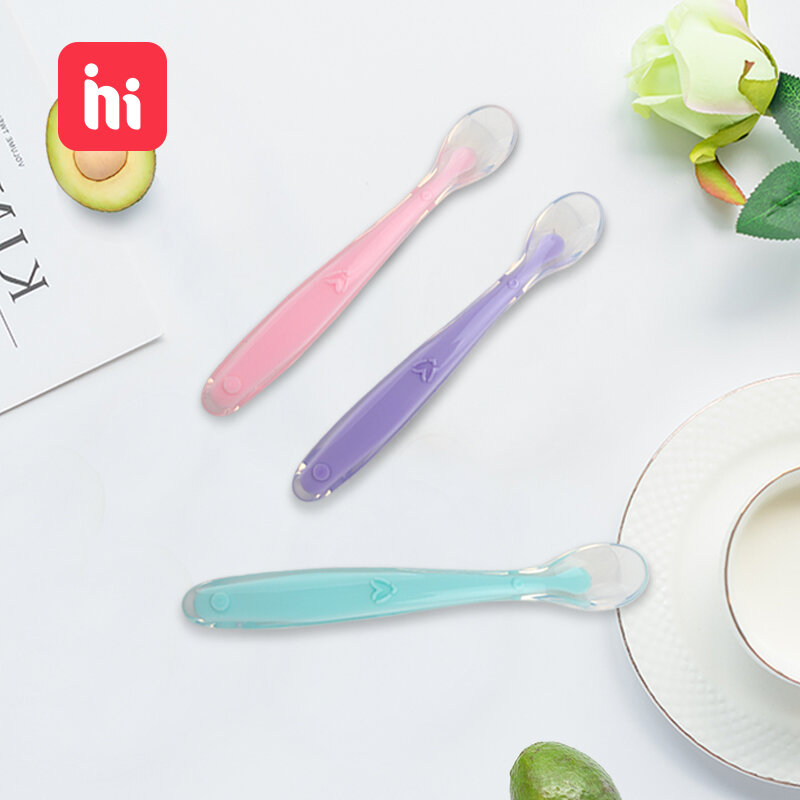 Hot Sale Baby Soft Silicone Spoon Candy Color Temperature Sensing Spoon Children Food Baby Feeding Tools Infant Feeding Spoon