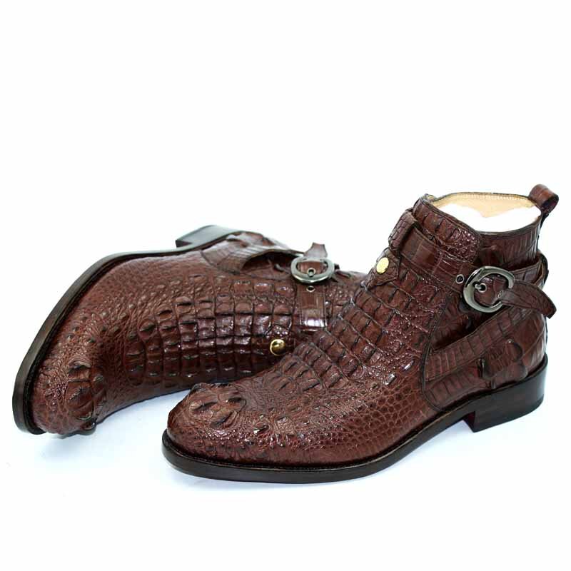 Sipriks homens fivela cinta sapatos marrom escuro botas de couro de crocodilo designer italiano genuíno couro único tornozelo botas cowboy masculino