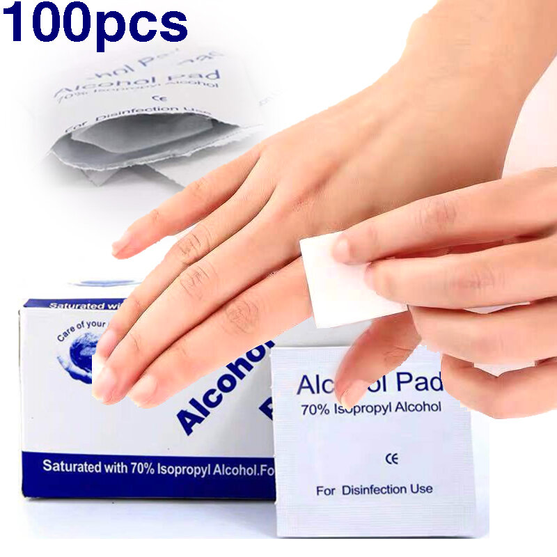Almohadillas isopropílicas de Alcohol para el cuidado de la piel, 100 Uds., hisopo, limpieza antiséptica, primeros auxilios