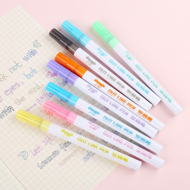 Vip العملاء 8 ألوان مجموعة خطوط مزدوجة الفن علامات القلم