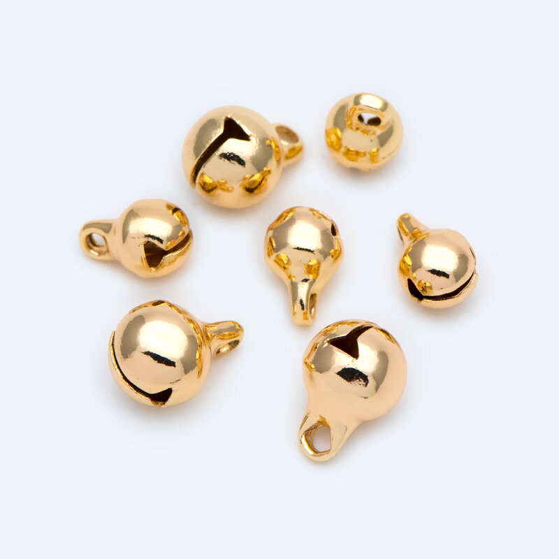 10 piezas de abalorios de campana de gato, 6/8mm, Latón chapado en oro Real, anillo redondo colgante de campana de gato (GB-192)