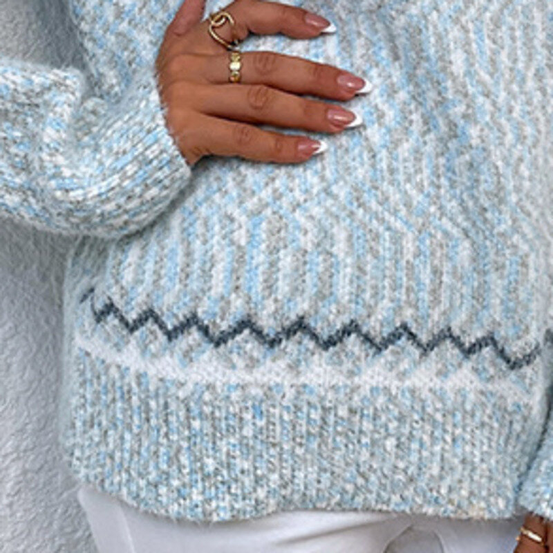 Nuovo maglione lavorato a maglia donna collo finto manica lunga Pullover maglione femminile fiocco di neve maglieria stampata Top dritto autunno inverno
