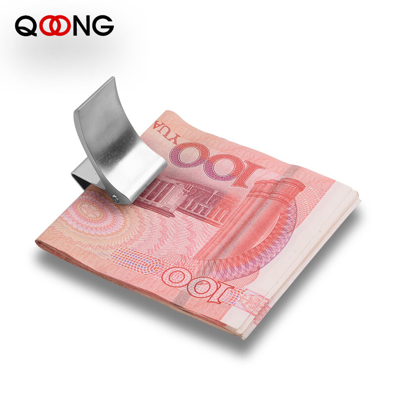 QOONG-مخصص النقش الفولاذ المقاوم للصدأ المال حامل Clip ، سليم الجيب النقدية ، ID ، بطاقة الائتمان ، المعادن بيل كليب المحفظة ، 2 ألوان