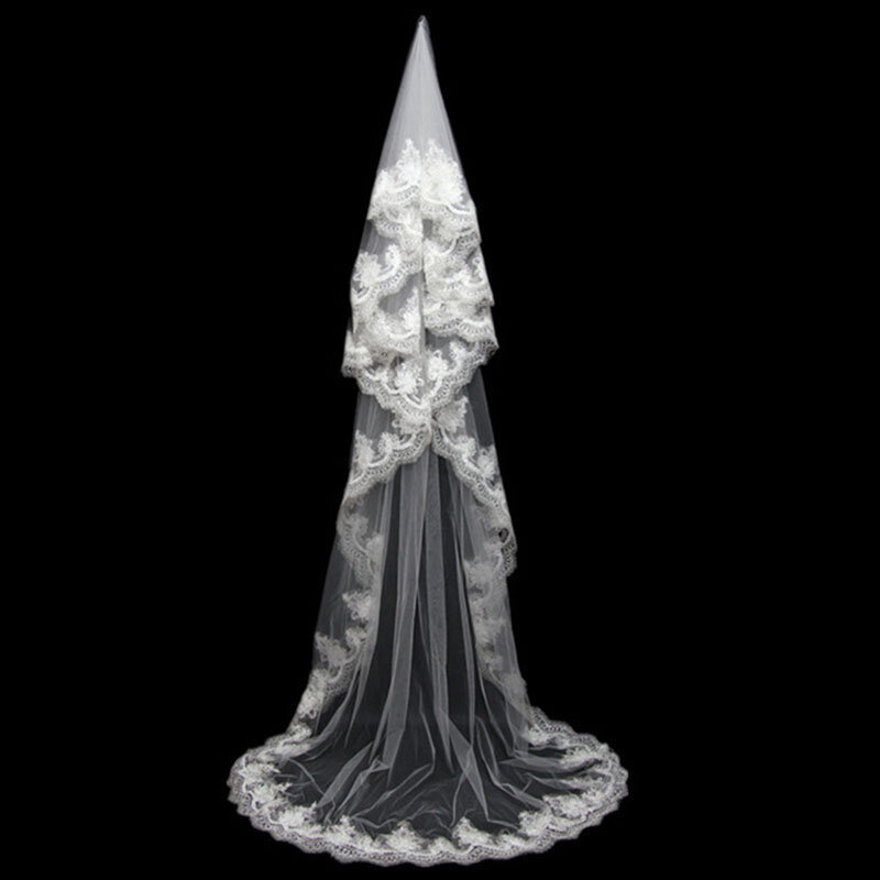 Eightale 3M Wedding Veil Lace Appliques Edge Tulle Bride Veil White Ivory Wedding Accessories