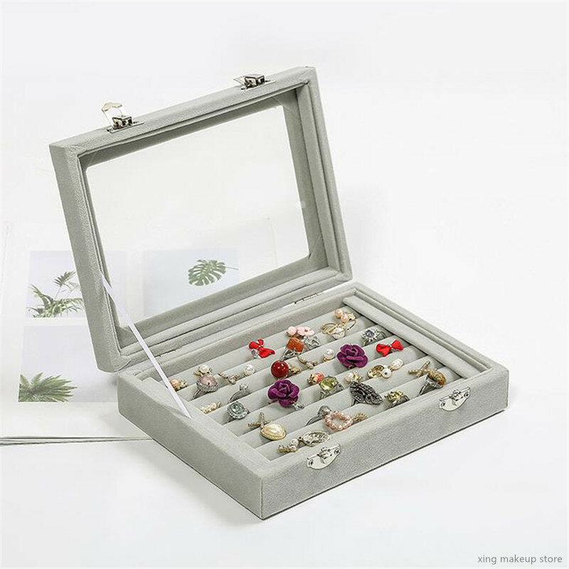 Multi-Function Velvet Jewelry Box Rings Earrings Necklaces Makeup Holder Case Organizer Women Jewelery Storage Box 20#