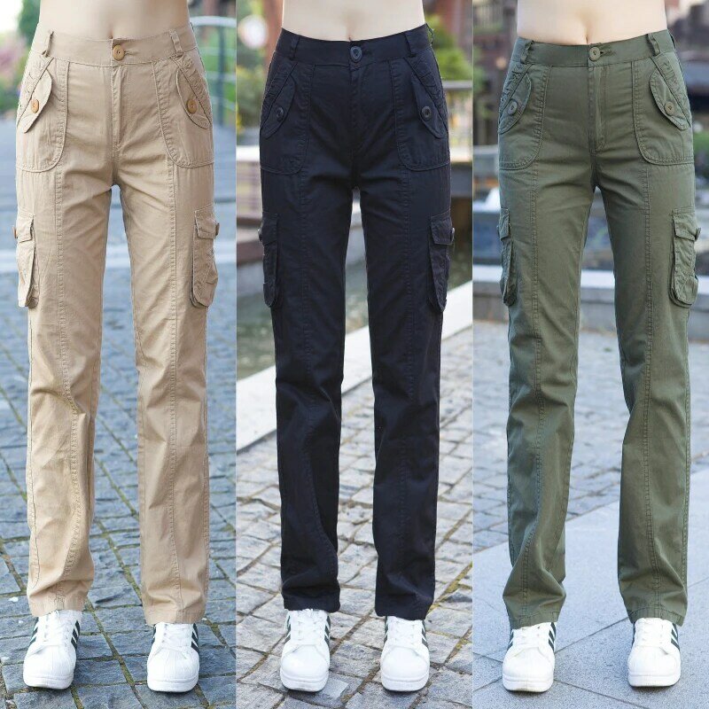 Nova chegada completa calças femininas casual jogger carga calças moda estilo feminino
