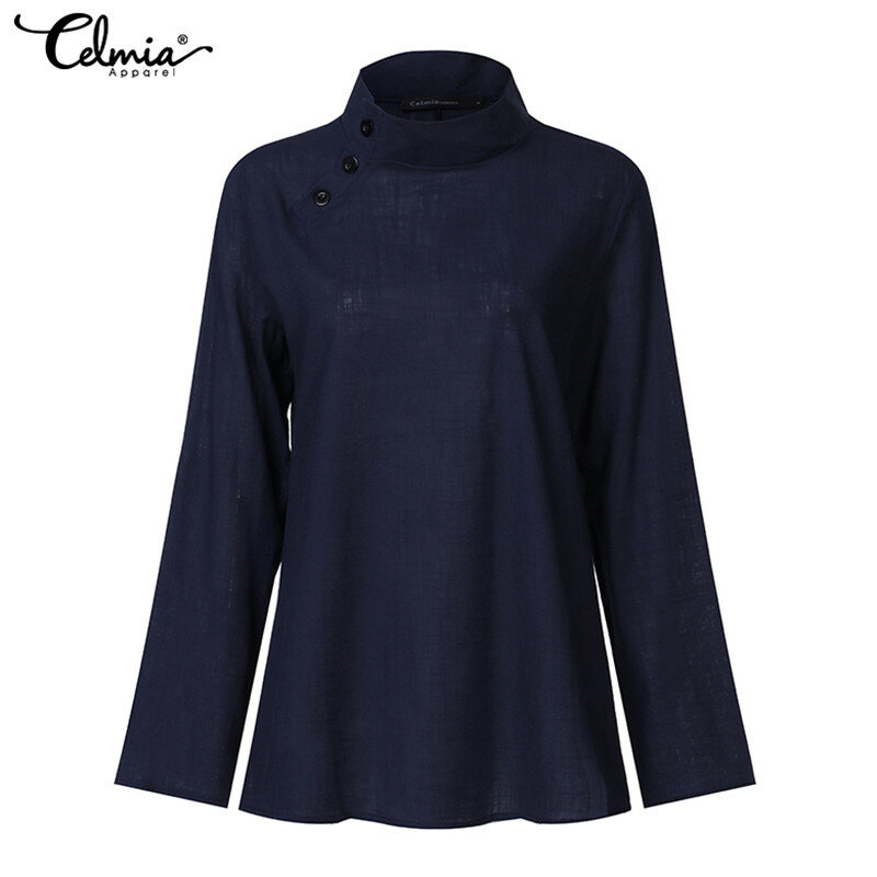 Celmia-túnica de manga larga para mujer, blusa informal holgada de lino y algodón con botones, novedad de otoño, 2023