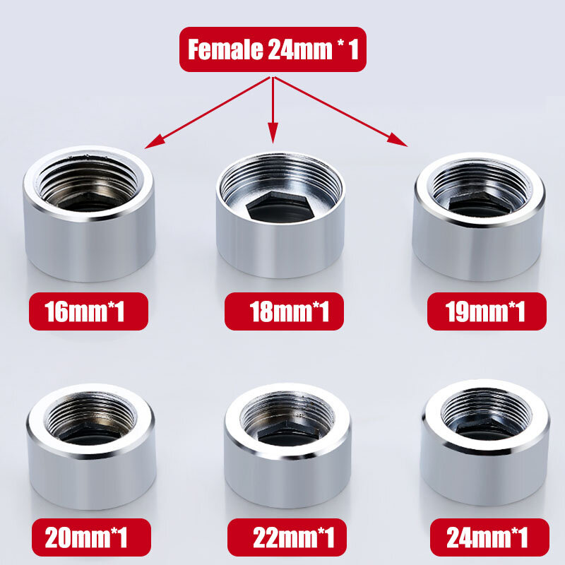 Adaptador de grifo M24 a 16, 18, 19, 20, 22, 24, 1/2 pulgadas hembra x hembra, junta de cinta de agua de latón para cocina y baño, 1 unidad