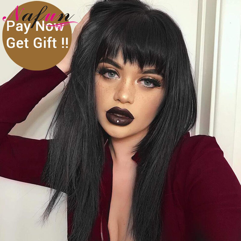 Straight Human Hair Wigs With Bangs Brazilian None Lace Front Wigs For Women Full Machine Made Human Hair Wigs Remy Lace Wigs