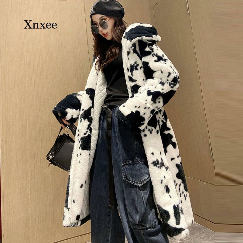Abrigo con capucha para mujer, chaqueta gruesa y holgada, abrigo largo de piel de imitación, Color a juego, invierno, 2021