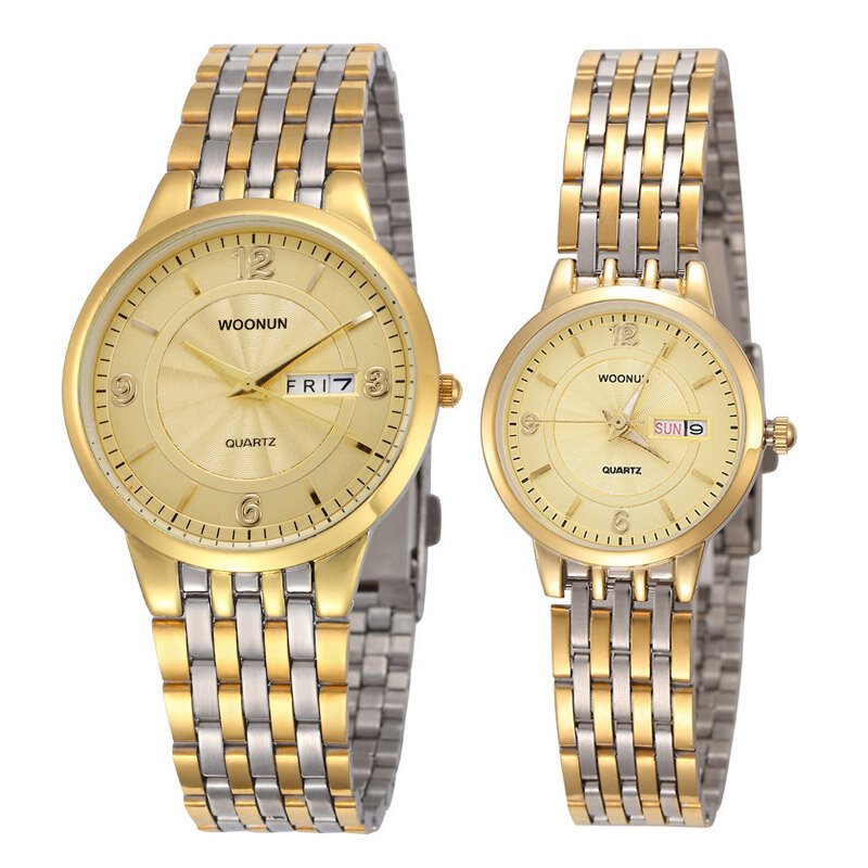 New Couple Watch Lovers Watches Waterproof Quartz Stainless Steel Date Day Watches Luxury Gold Watches Valentine's Day present