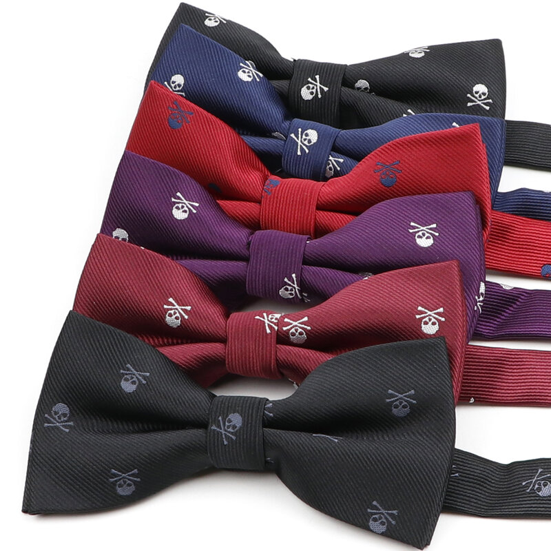 Gravata borboleta com lenço de caveira para homens, gravata borboleta de poliéster tecido em microfibra 100%, roupa de festa para casamento, halloween