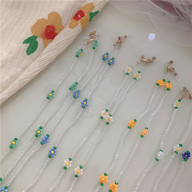 Cadena para gafas antipérdida para mujer y niña, cadena de resina colorida hecha a mano con margaritas y flores, regalo diario, joyería coreana